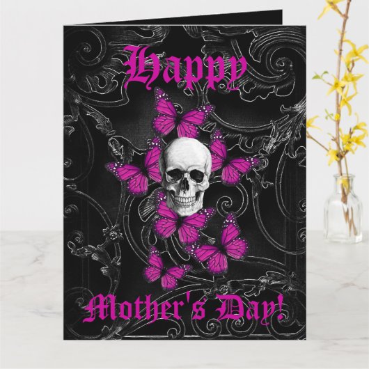 Romantische gotische schedelmoederdag kaart (Gele Bloem)