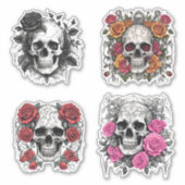 Romantische Gotische Schedels met Rozen Set Waterd Sticker (Voorkant)