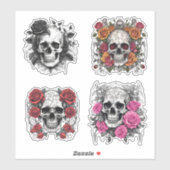 Romantische Gotische Schedels met Rozen Set Waterd Sticker (Vel)