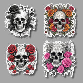 Romantische Gotische Schedels met Rozen Set Waterd Sticker