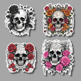 Romantische Gotische Schedels met Rozen Set Waterd Sticker
