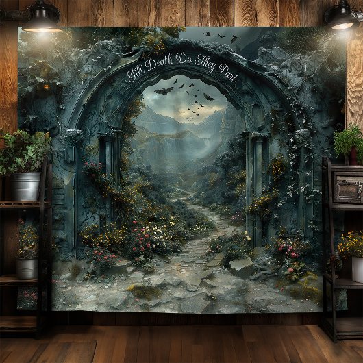 Romantische Gotische Trouwboog Halloween Fotocabin Wandkleed