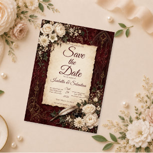 Romantische gotische vintage bruiloft save the date