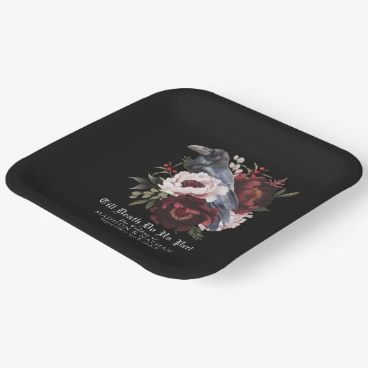 Romantische gotische waterverf raven bloemige brui papieren bordje (Gebogen)