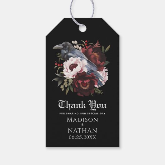 Romantische gotische Waterverf Raven Dank u Cadeaulabel (Voorkant)