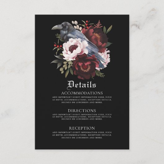 Romantische Gotische Waterverf Raven Details Informatiekaartje (Voorkant)