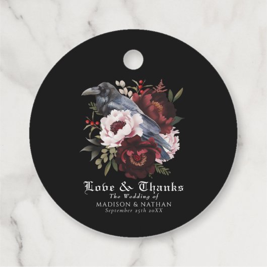 Romantische Gotische Waterverf Raven Floral Weddin Bedankjes Labels (Achterkant)