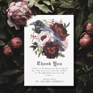 Romantische Gotische Waterverf Raven Floral Weddin Bedankkaart