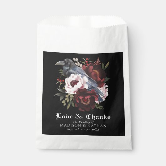 Romantische Gotische Waterverf Raven Floral Weddin Bedankzakje (Voorkant)