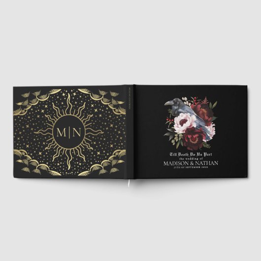 Romantische Gotische Waterverf Raven Floral Weddin Gastenboek (Volledig)