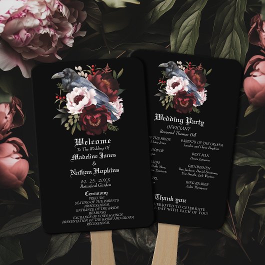 Romantische Gotische Waterverf Raven Floral Weddin Handwaaier