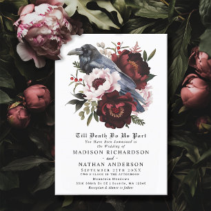Romantische Gotische Waterverf Raven Floral Weddin Kaart