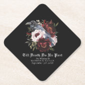 Romantische Gotische Waterverf Raven Floral Weddin Kartonnen Onderzetters (Voorkant)