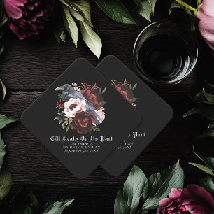 Romantische Gotische Waterverf Raven Floral Weddin Kartonnen Onderzetters