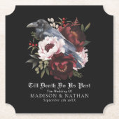 Romantische Gotische Waterverf Raven Floral Weddin Kartonnen Onderzetters (Voorkant)