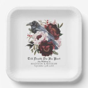 Romantische Gotische Waterverf Raven Floral Weddin Papieren Bordje