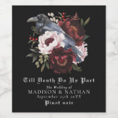 Romantische Gotische Waterverf Raven Floral Weddin Wijn Etiket (Enkel label)