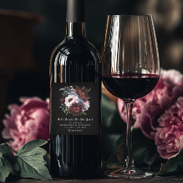 Romantische Gotische Waterverf Raven Floral Weddin Wijn Etiket