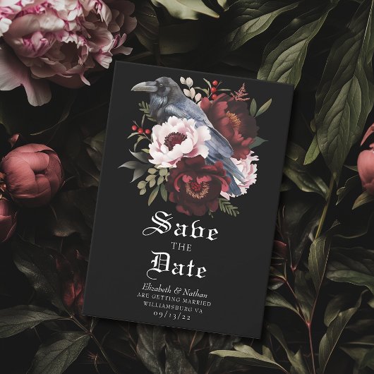 Romantische gotische Waterverf Raven Save the Date Kaart
