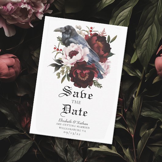 Romantische gotische Waterverf Raven Save the Date Kaart