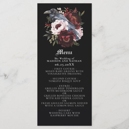 Romantische Gotische Waterverf Raven Wedding Menu (Voorkant)