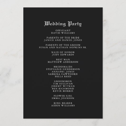 Romantische Gotische Waterverf Raven Wedding Progr Programmakaart (Achterkant)