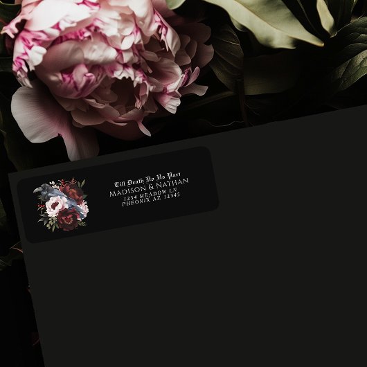 Romantische Gotische Waterverf Raven Wedding Retur Etiket