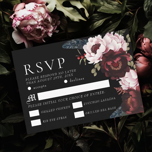 Romantische Gotische Waterverf Raven Wedding RSVP Informatiekaartje
