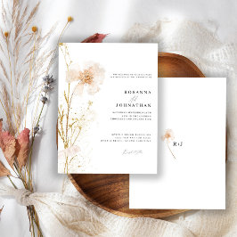 Romantische Goud & Blush Geperste Bloemen Bruiloft Kaart