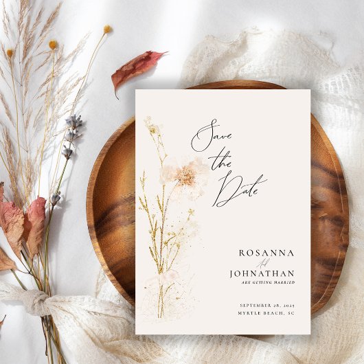 Romantische Goud en Blush Geperste Bloemen Save The Date