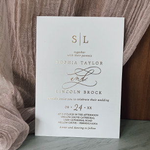 Romantische goud folie kalligrafie monogram bruilo uitnodiging