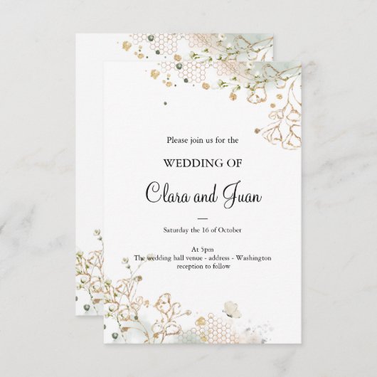 Romantische goudbloem met eenvoudig roos kaart (Voorkant / Achterkant)