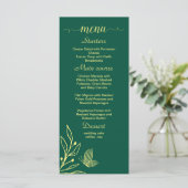 Romantische gouden bloem smaragdgroene bruiloft menu (Staand voorkant)