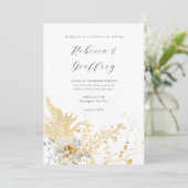 Romantische gouden bloemenkalligrafie bruiloft kaart (Staand voorkant)