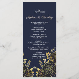 Romantische gouden bloemenmarine blauw bruiloft me programmakaart