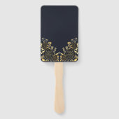 Romantische gouden bloemnavyblauwe hand handwaaier (Achterkant)