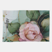 Romantische gouden blos roze roos bloemige bruids  theedoek (Horizontaal)
