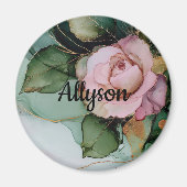 Romantische gouden blos roze roos bloemige bruidsd magneet (Voorkant)