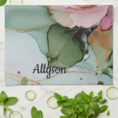 Romantische gouden blos roze roos bloemige bruidsd theedoek (Gevouwen)