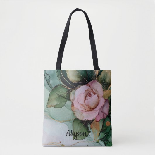 Romantische gouden blos roze roos bloemige bruidsd tote bag (Voorkant)