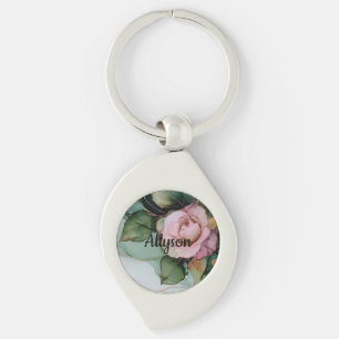 Romantische gouden blos roze roos bloemige bruilof sleutelhanger