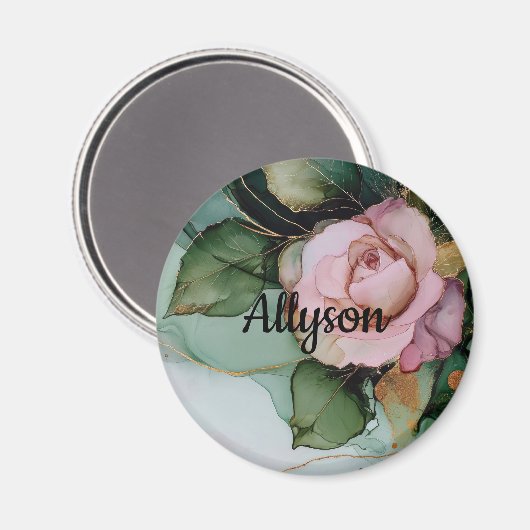 Romantische gouden blozende roze bloemige bruids d magneet (Voorkant / Achterkant)