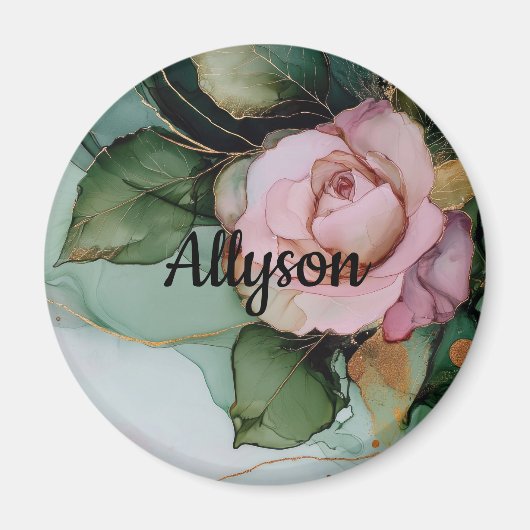 Romantische gouden blozende roze bloemige bruids d magneet (Voorkant)