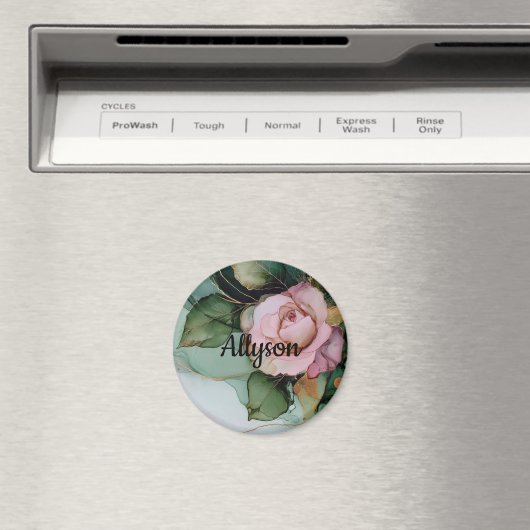 Romantische gouden blozende roze roos bloemige bru magneet (Insitu (Vaatwasser))