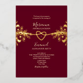 Romantische gouden Bourgondische bruiloft Folie Uitnodiging (Voorkant)