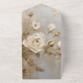 Romantische gouden crème witte rozen all in one uitnodiging (Buitenkant)