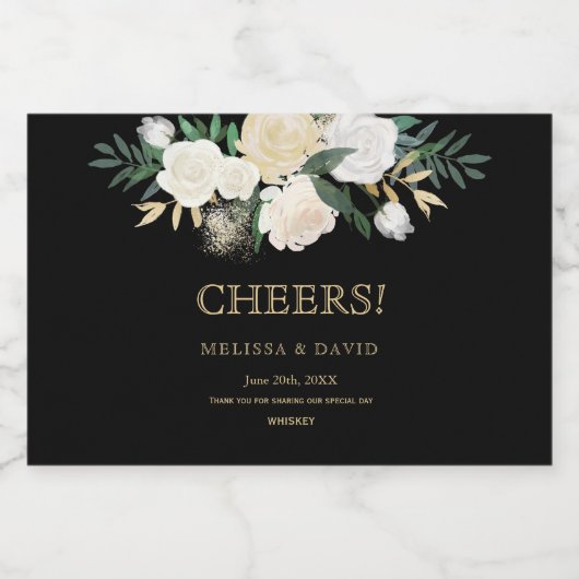 Romantische Gouden en Zwarte Winter Bruiloft Likeurfles Etiket (Enkel label)