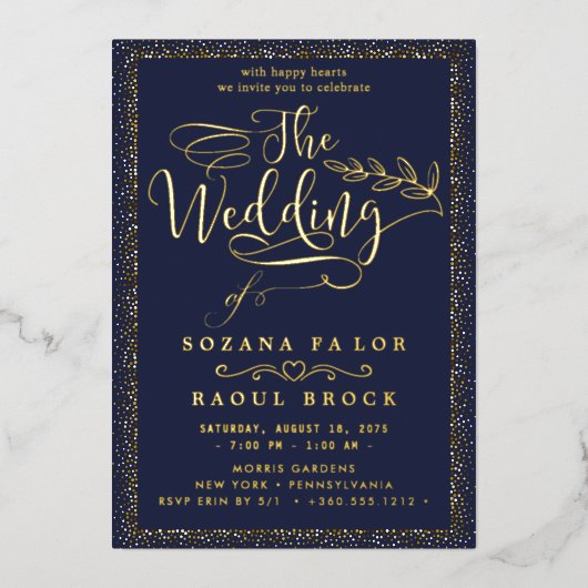 Romantische gouden folie bruiloft uitnodiging (Voorkant)