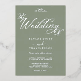 Romantische gouden folie salie groene bruiloft folie uitnodiging