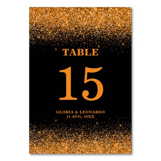 Romantische gouden glitter bruiloft tafelnummer (Voorkant)